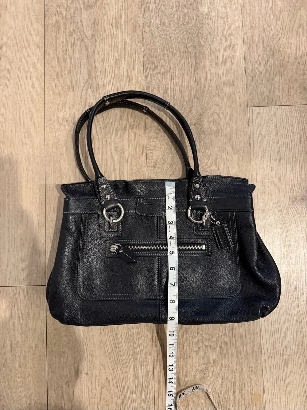 Coach Satchel F14686 Penelope Handbag Ruffled Top Tote Bag Black Pebbled Leather - Picture 2 of 7